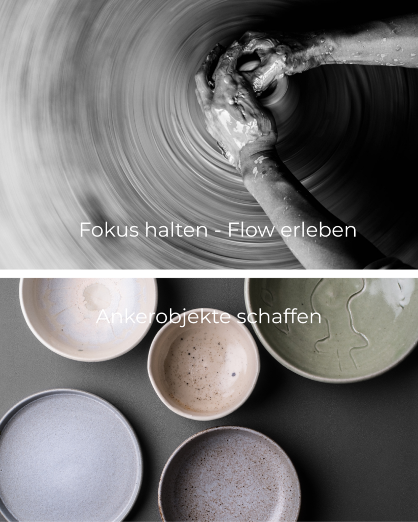 Ton auf Drehscheibe und fertige Keramik